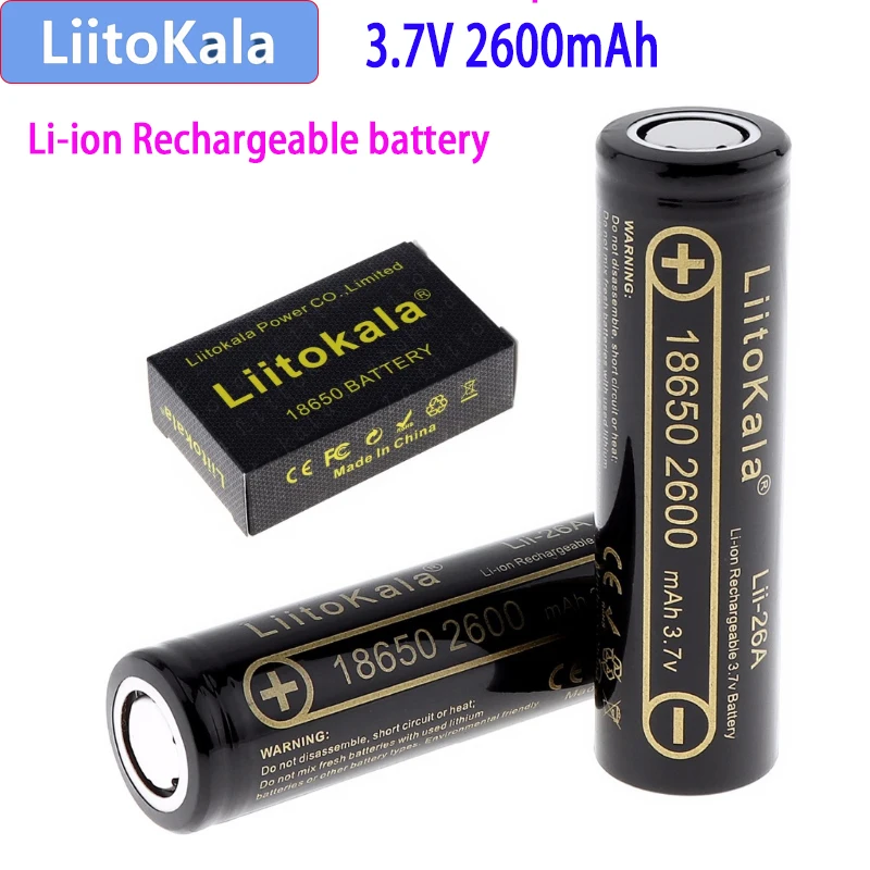 100% brand new original LiitoKala Lii-26A, with PCB 3.7V 18650 2600mah capacity rechargeable lithium-ion battery, used for LED f