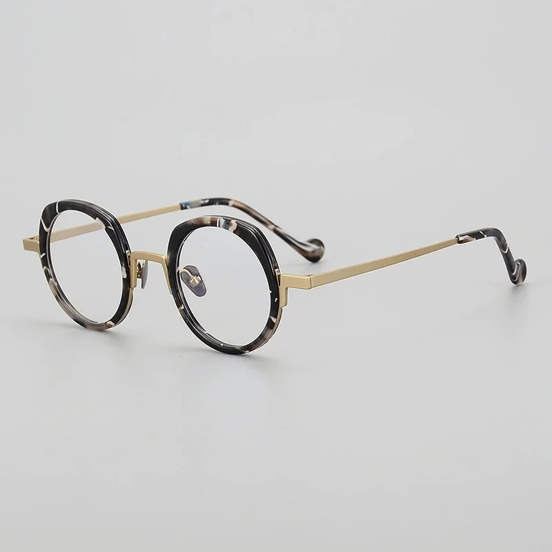 Belight شكل اللؤلؤ البصري خلات ملونة مصنوعة يدويًا مع إطار نظارات ريترو من التيتانيوم عدسة طبية C103