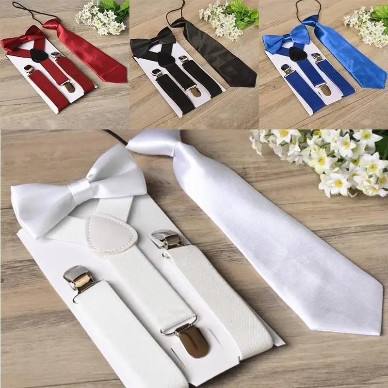 3Pcs/Set Children Baby Suspenders Tie Bowtie Set 3 Clip-on Elastic Adjustable Braces Straps Fashion Tie Set Performance Clothing