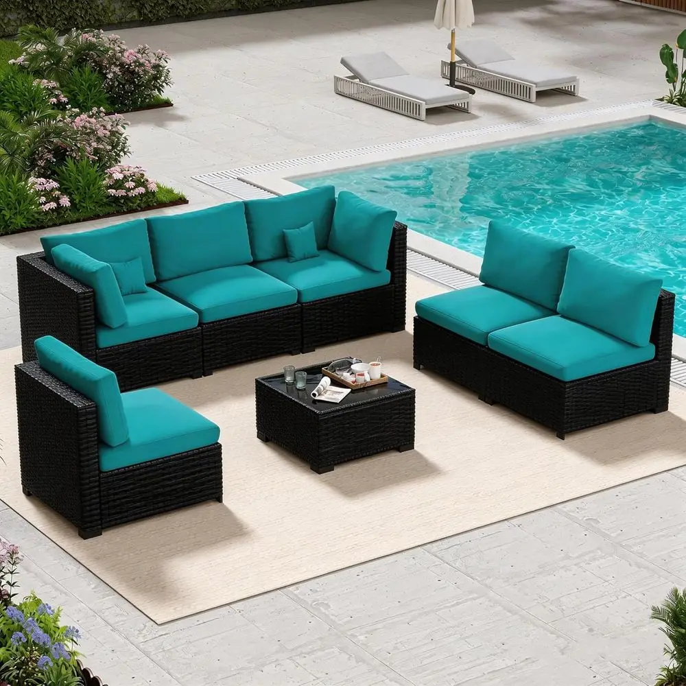 

All-Weather PE Rattan Outdoor Patio Sectional Sofa Set with Cushions and Coffee Table