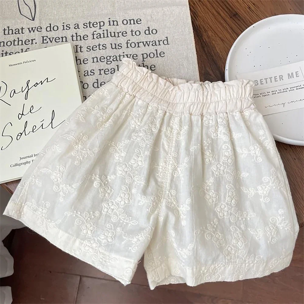 

Floral Embroidery Lace Shorts for Girls Summer Kids Thin Elastic Waist Loose Hot Pants Children Clothes Casual Breathable Shorts
