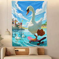 Swan Design With White Clouds Blue Sky Lake Scene And Skateboard Accents Cozy Blanket For Modern Home Decor And Warmth