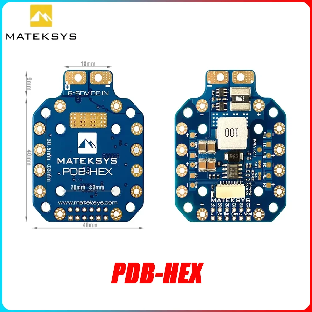 

Плата распределения питания MATEK PDB-HEX 2-12S | 5А 5В/9В/12В BEC | Высокоточный датчик тока для гоночных дронов FPV
