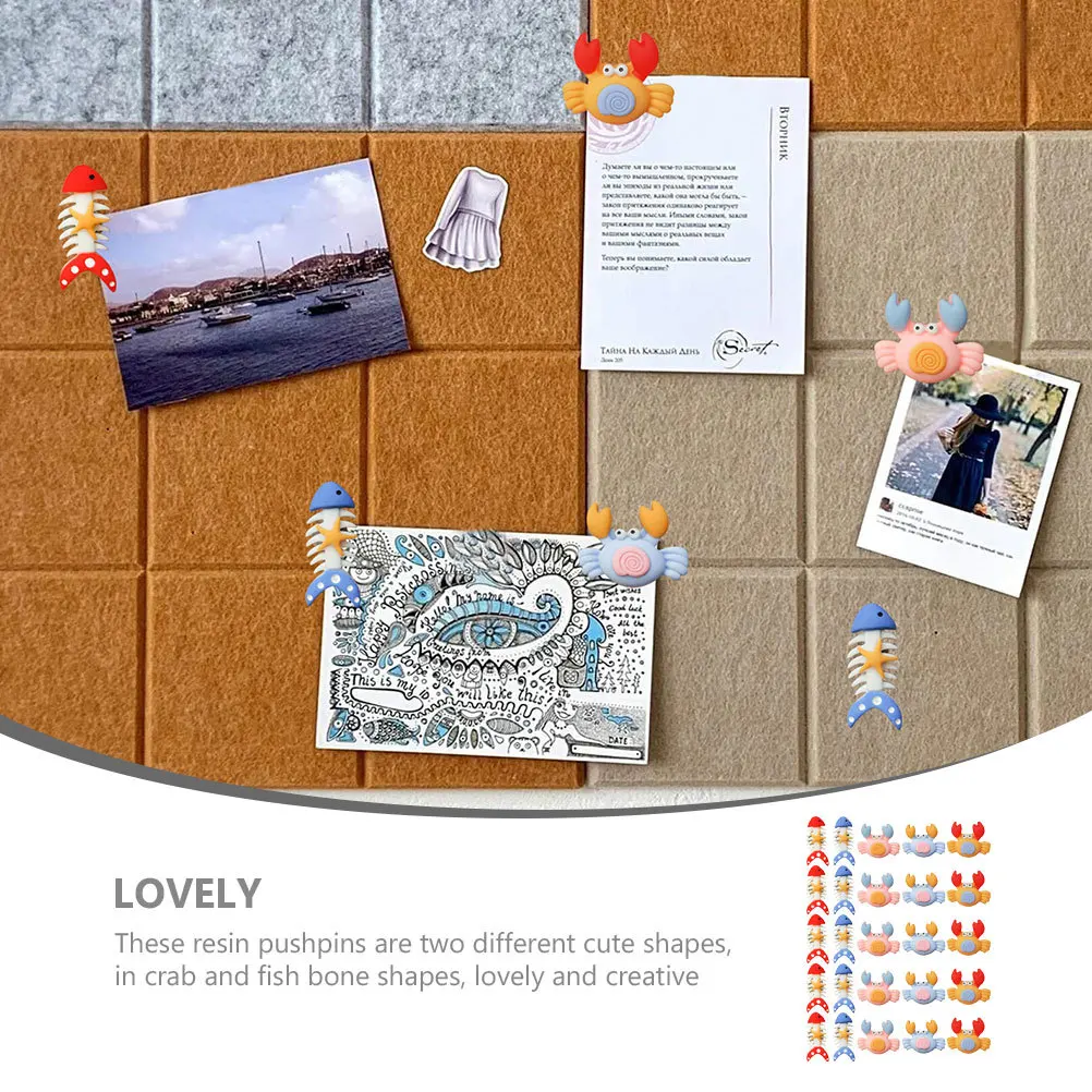 25 قطعة المحيط كراب الراتنج دبابيس الضغط عظم السمك شكل مسامير الإبهام الزخرفية لخريطة لوحة الإعلانات صور جدار مكتب المنزل المدرسة