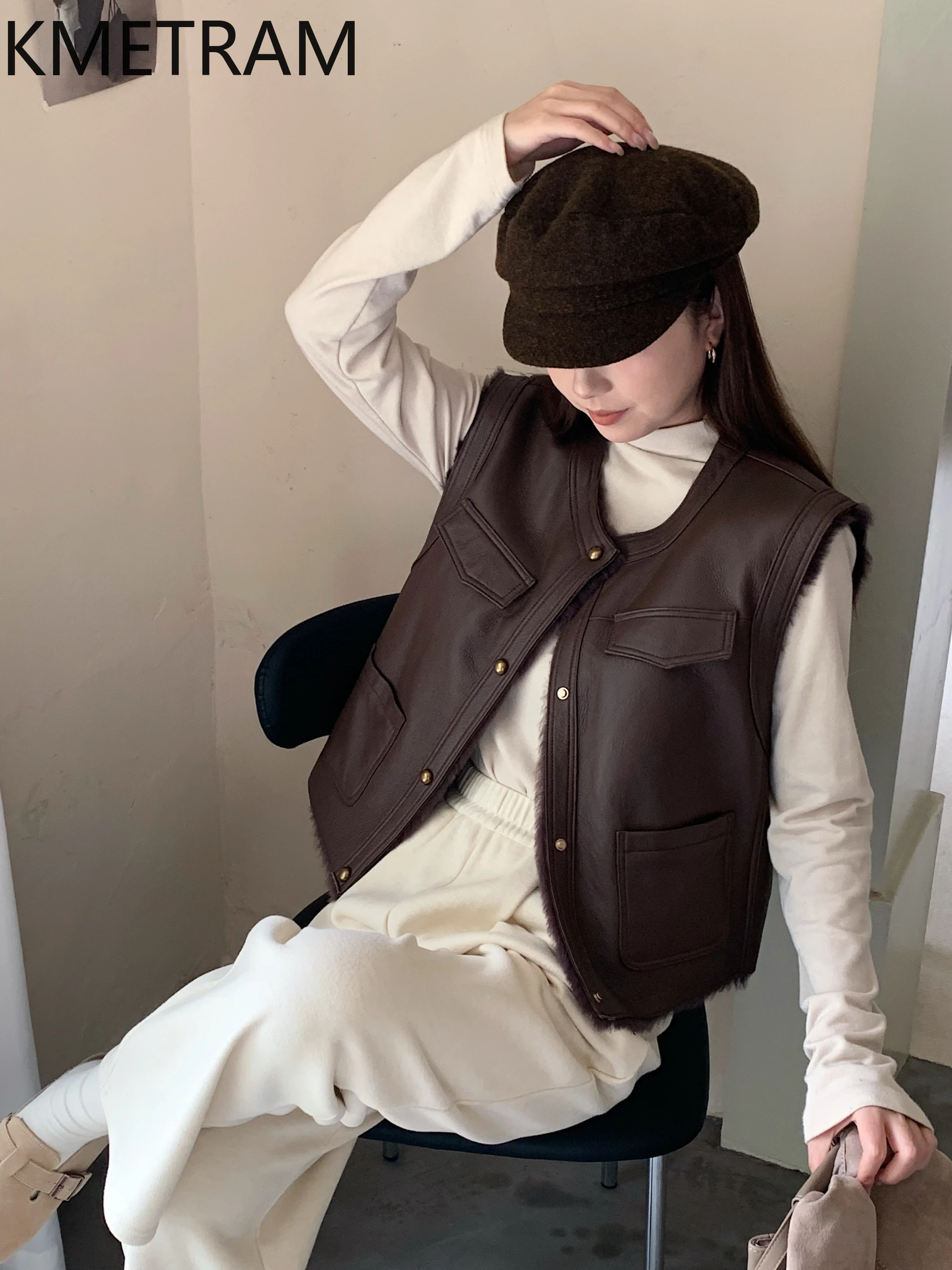 سترة KMETRAM من صوف الغنم الطبيعي من Lacon سترة دافئة من الجلد الطبيعي ملابس خارجية قصيرة ملابس شتوية للنساء 2025 schuba femenarska