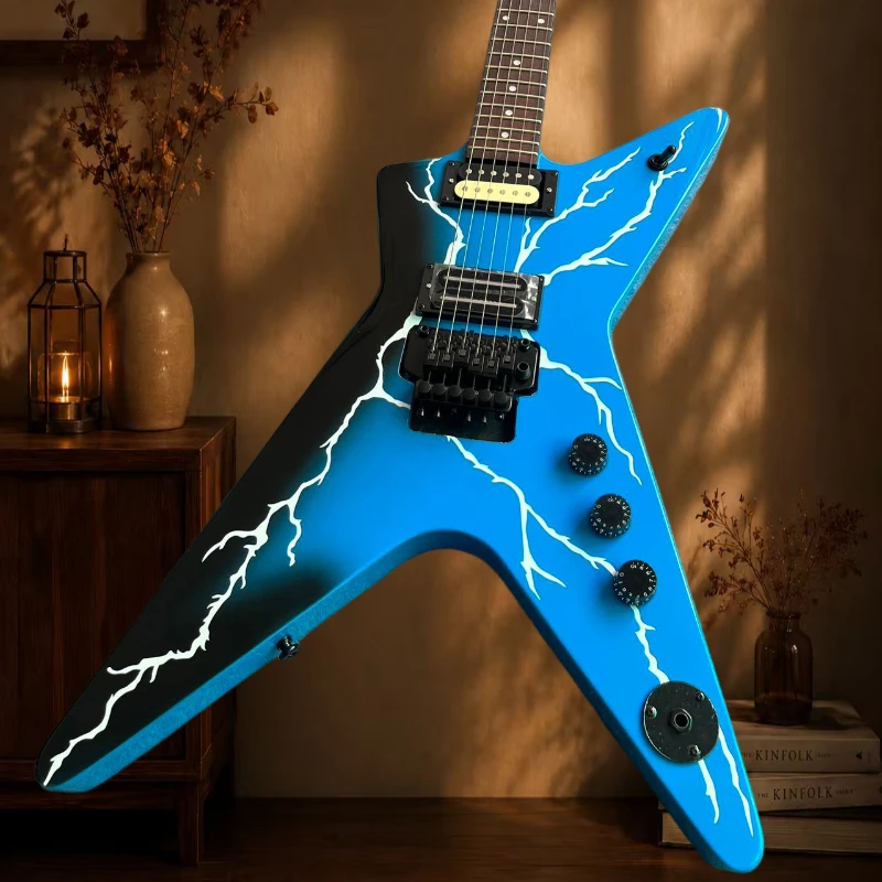 Rotten Wood Blue Lightning Region Electric Guitar Cowboy ML Double Shake Pickup HH Pcikups Rose Wood Neck X Shaped Free Delivery