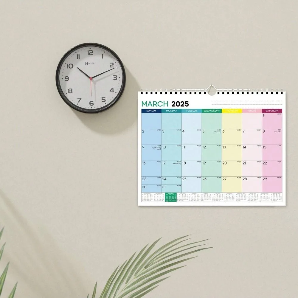 Jan. 2025 - Dec. 2025 2025 Calendar Thick Paper with Hook Hanging Calendar Colorful Holidays Marked English Calendary Home