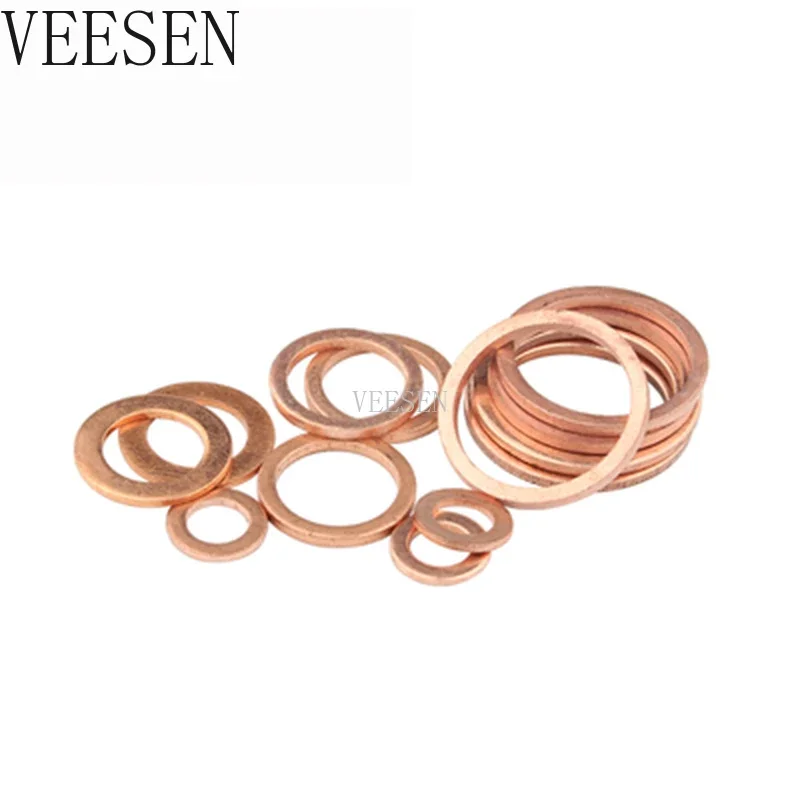 

120pcs Copper Brass Gaskets Assortment Flat Washers Sealing Ring Set with Box For Hardware Accessories