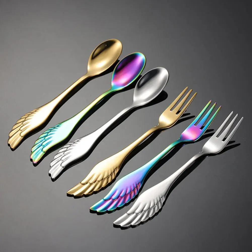 Portable  Wonderful Rainbow Spoon Dinner Fork 2 Styles Dessert Fork Dishwasher Safe   Cutlery Supply