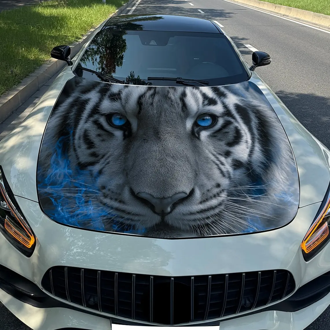 

Blue Eyes Tiger Car Hood Stickers,cool Patterns,packaging,car Modification Film,parts,accessories,personalized Decorative Car St