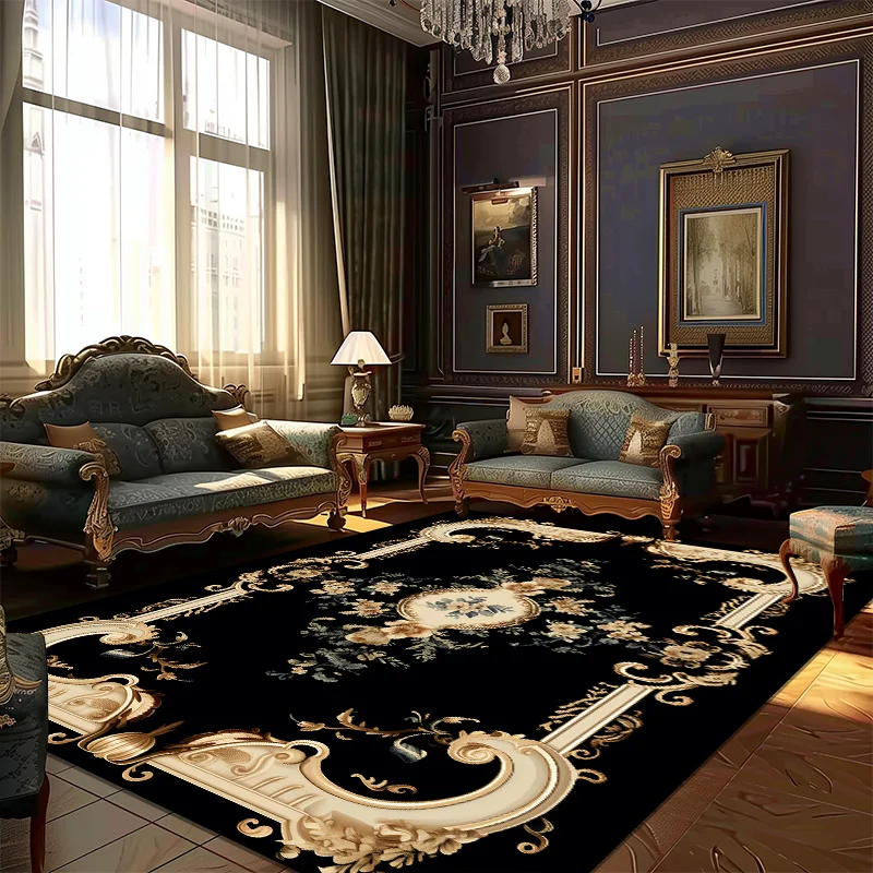 

European Style Carpet Living Room Decorative Rug Large Bedroom Bedside Floor Mat Non-slip Cloakroom Study Tea Table Rug Washable