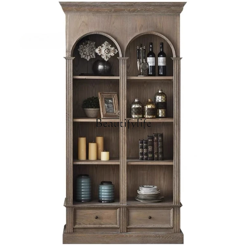 

American country solid wood old arched wine cabinet French retro living room storage decorative cabinet