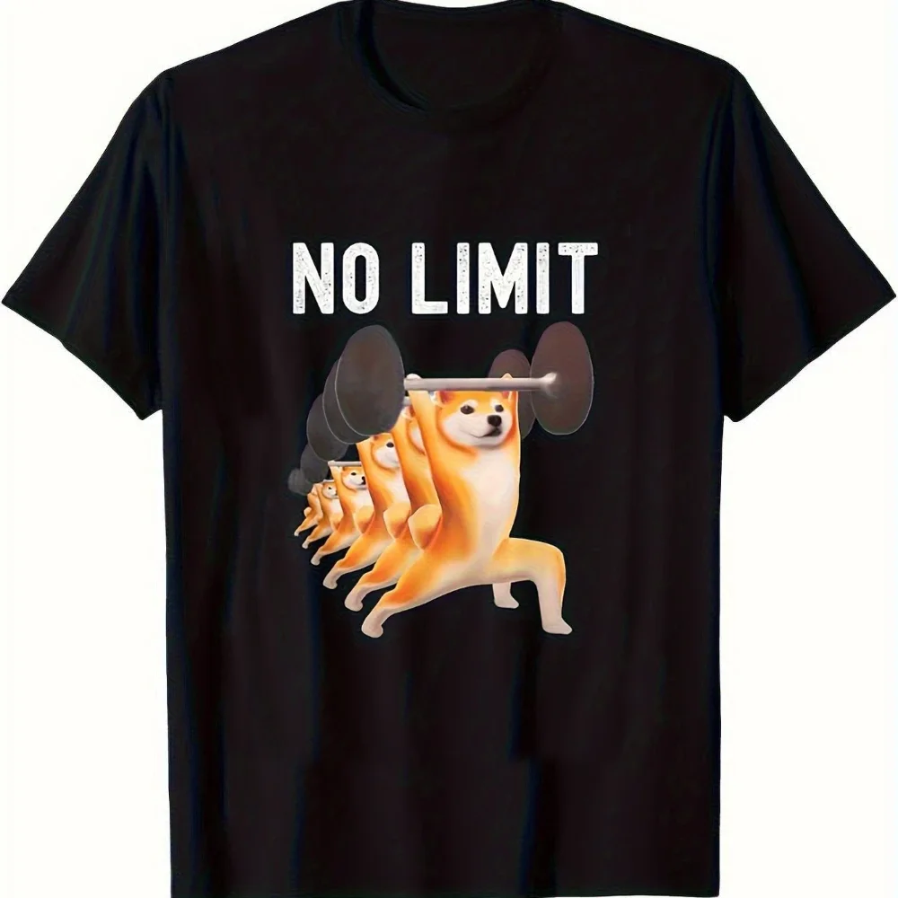 Authentic Shiba Inu NO LIMIT Graphic T-Shirt Casual Clothes with Weightlifting Dog Design Durable Round Neck Top for Men Women