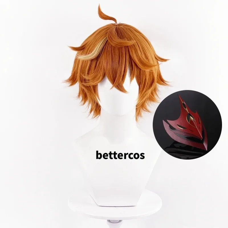 

NewTartaglia 30cm Short Orange Tartaglia Cosplay Anime Headwear Heat Resistant Wigs + Wig Cap2025