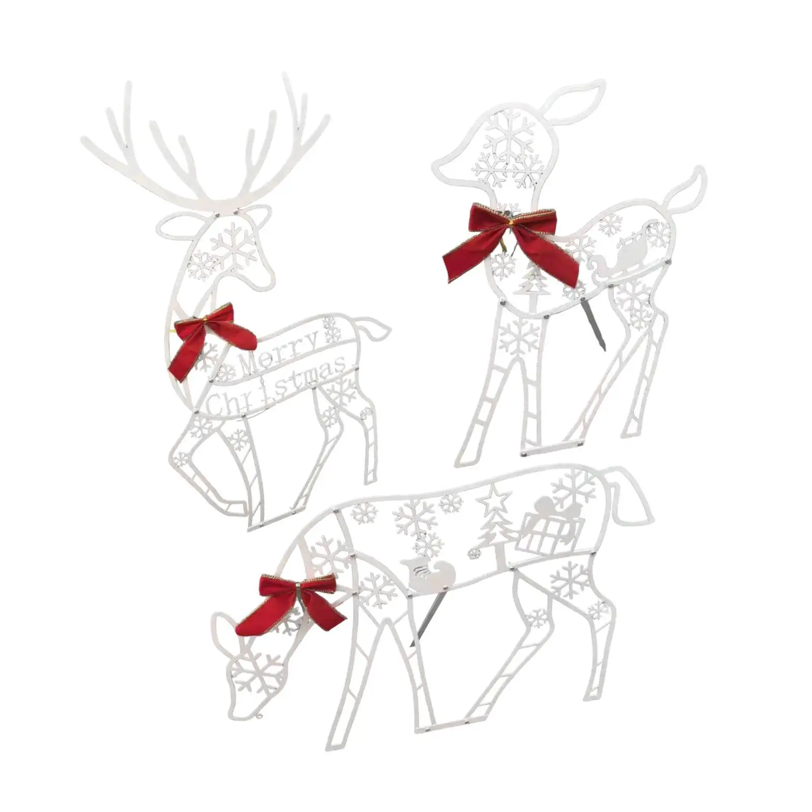 3Pcs Lighted Christmas Outdoor Decorations Ornaments Metal Reindeer Silhouette