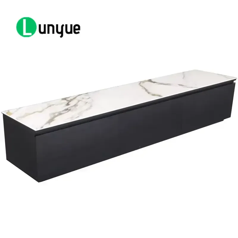 Italian Luxury Marble Top Wooden TV Cabinet for Living Room Modern Storage Console Table with Solid Wood Base Home Decor