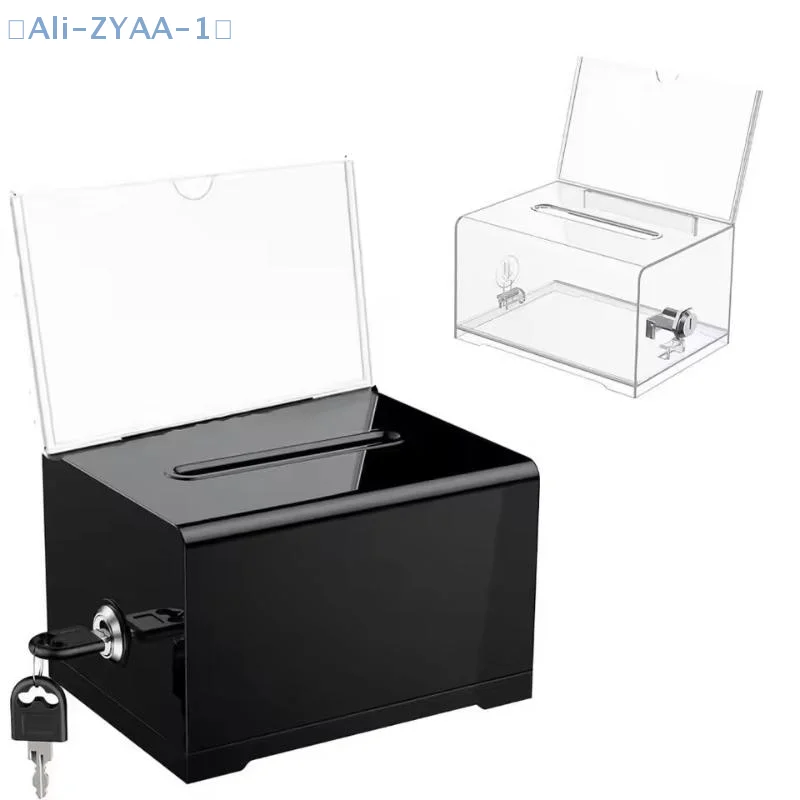 【ZYAA-1】Plastic Container With Lock And Sign Holder Suggestion Box Acrylic Solid Ballot Box Durable Tip Jar Voting