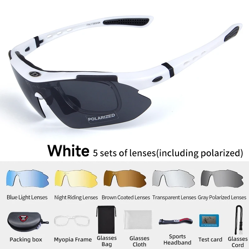 New white cycling glasses, polarized cycling sports glasses UV400、 Running sunglasses fishing, tennis glasses bowling glasses