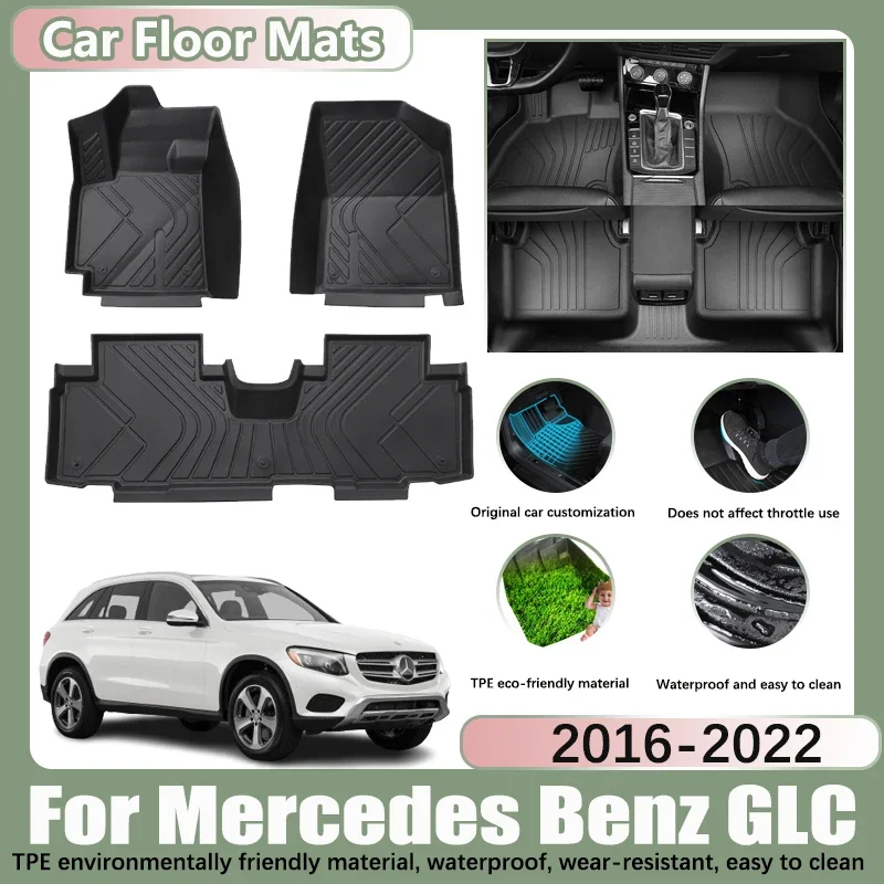 LHD Car Floor Mat for Mercedes Benz GLC X253 C253 250d 220d 350d 2016-2022 TPE Car Waterproof Foot Pads Custom Liner Accessories