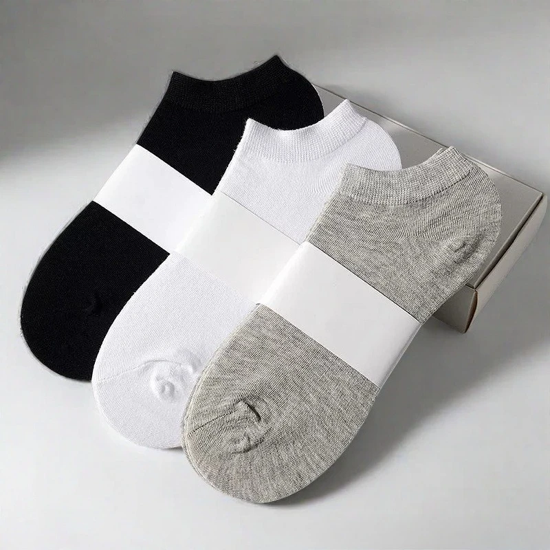 

5/10 pairs/Men's Socks Spring/Summer Thin, Breathable, Soft Polyester Cotton Socks Black Casual Business Ankle Boat Socks