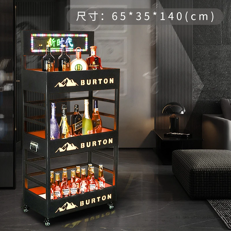 BarKTVIlluminated wine cabinet with creative display screen, three-layer champagne, foreign wine, red wine, beverage mobile wine