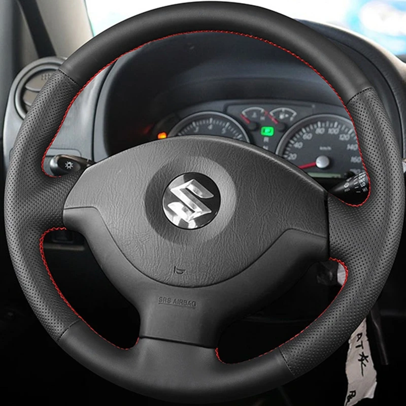 DIY Black Wearable Faux Leather Car Steering Wheel Cover For Suzuki Jimny 2005-2014 Customize Steering Wrap Car Accessories