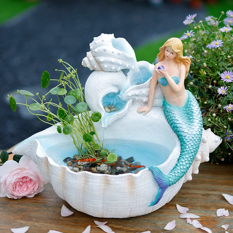 Creative Mermaid Flowing Water Ornaments Small Fish Tank Decorations Arrangement