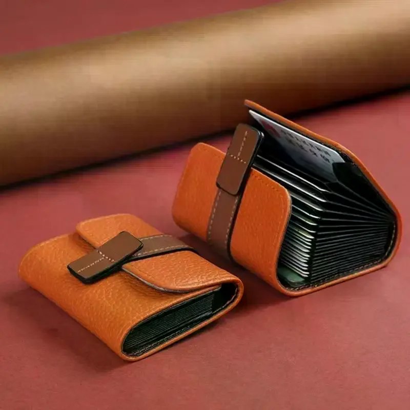 Pebbled PU Leather Card Holder Multiple Card Slots Secure Buckle Closure Water Resistant Portable Wallet for Daily Shopping