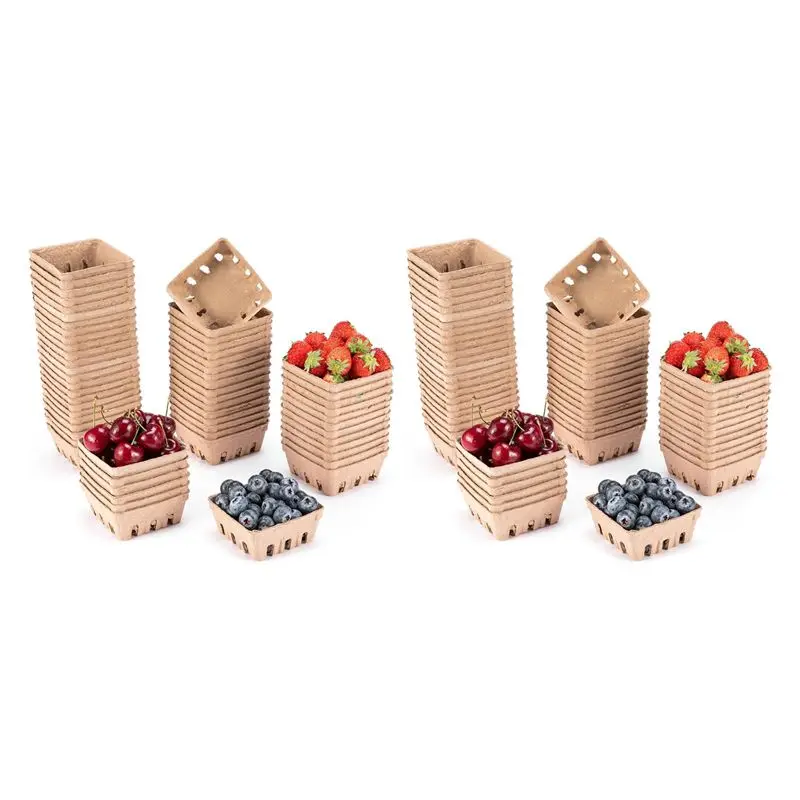 ABFU-120 Pack Pulp Fiber Berry Basket, For Strawberry Blueberry Raspberry Grape Cherry, Produce Basket Containers