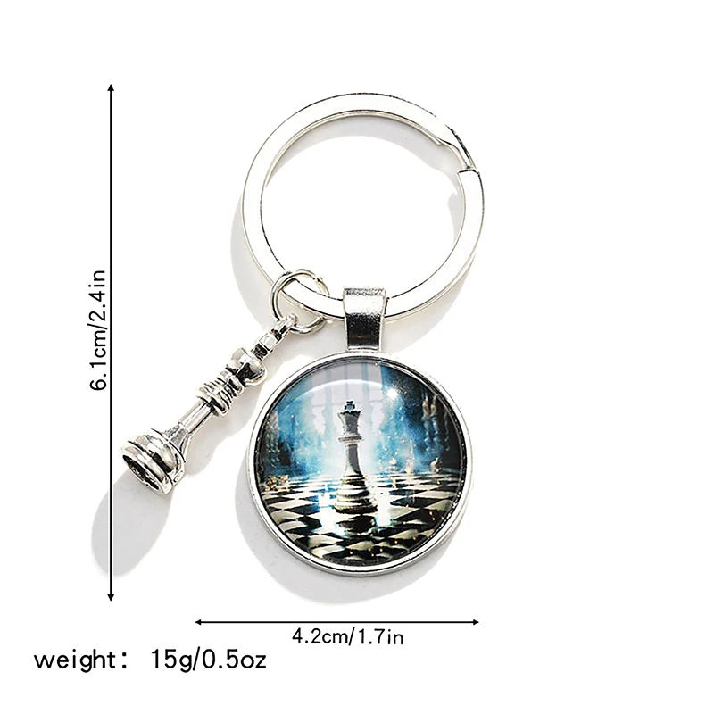 Fashion Chess Keychain Chessboard Chess Piece Glass Dome Pendant Car Keychain Ring Chess Lovers Gift Metal Key Ring Pendant