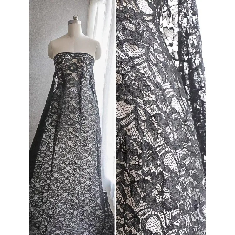 

140CM Wide, Classic Black Embroidered Lace Fabric, Handmade Dress, Wedding Accessories, Performance Clothes, Decorative Fabric