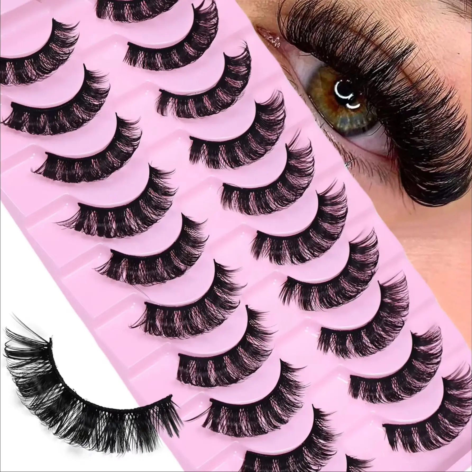 10 Pairs DD Curl Faux Mink Volume False Eyelashes Russian Strip Dramatic Messy Fluffy Fake Lashes Makeup Set for Women