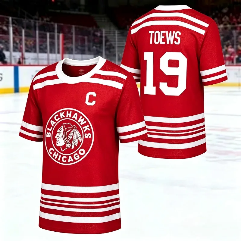 Toews #19 Chicago Blackhawks Ice Hockey Short Sleeve T Shirt Yellow Breathable Mesh Fan Sport Tee For Men Game Jersey Top