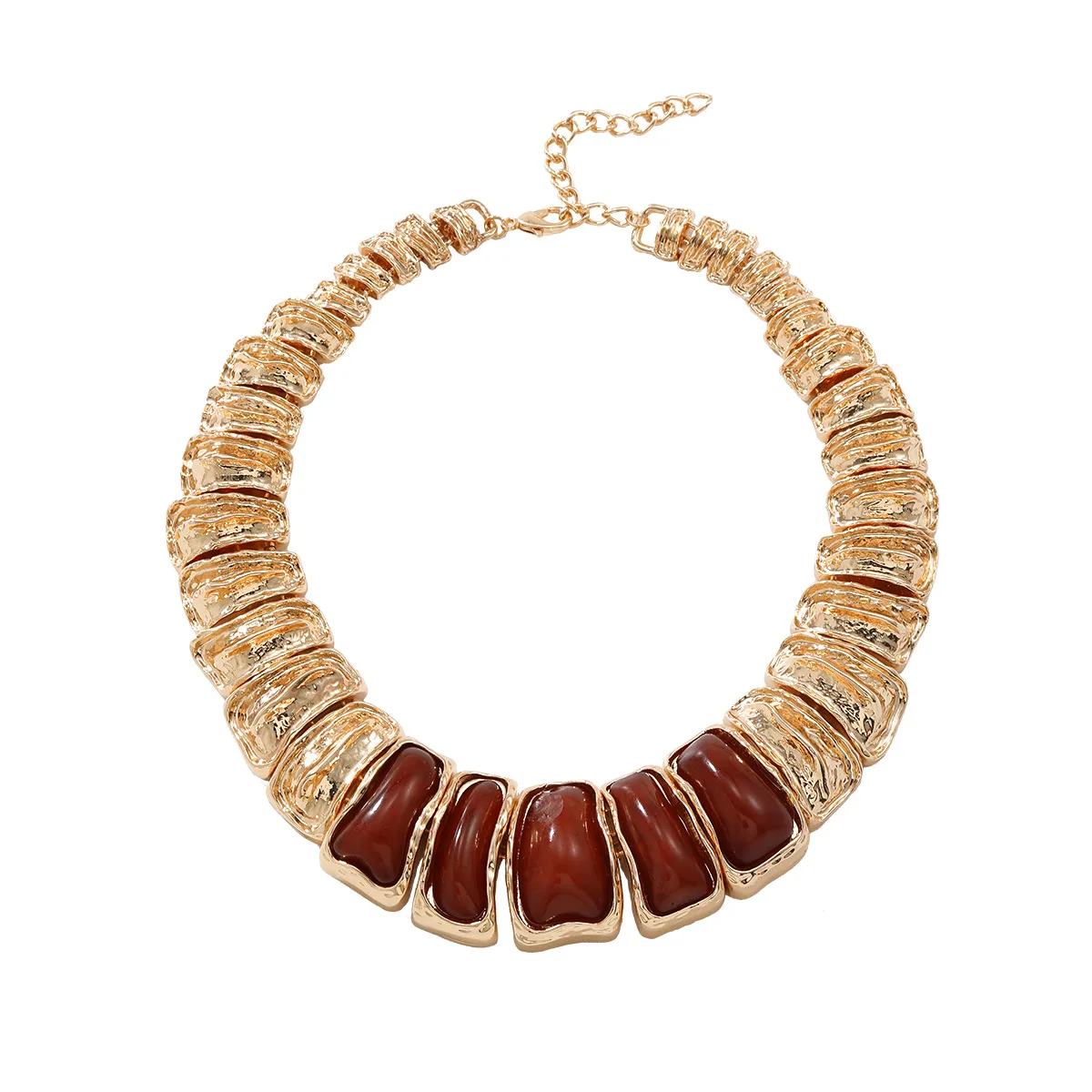 Z Vintage Statement Metal Resin Splicing Necklace for Women Fashion Holiday Party Jewelry Gifts