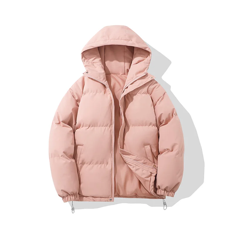 Autumn Winter Solid Color Cotton-padded Jacket Men Women Coat New Style 2024 Couples Quilted Hooded Stand-up Collar Thickened