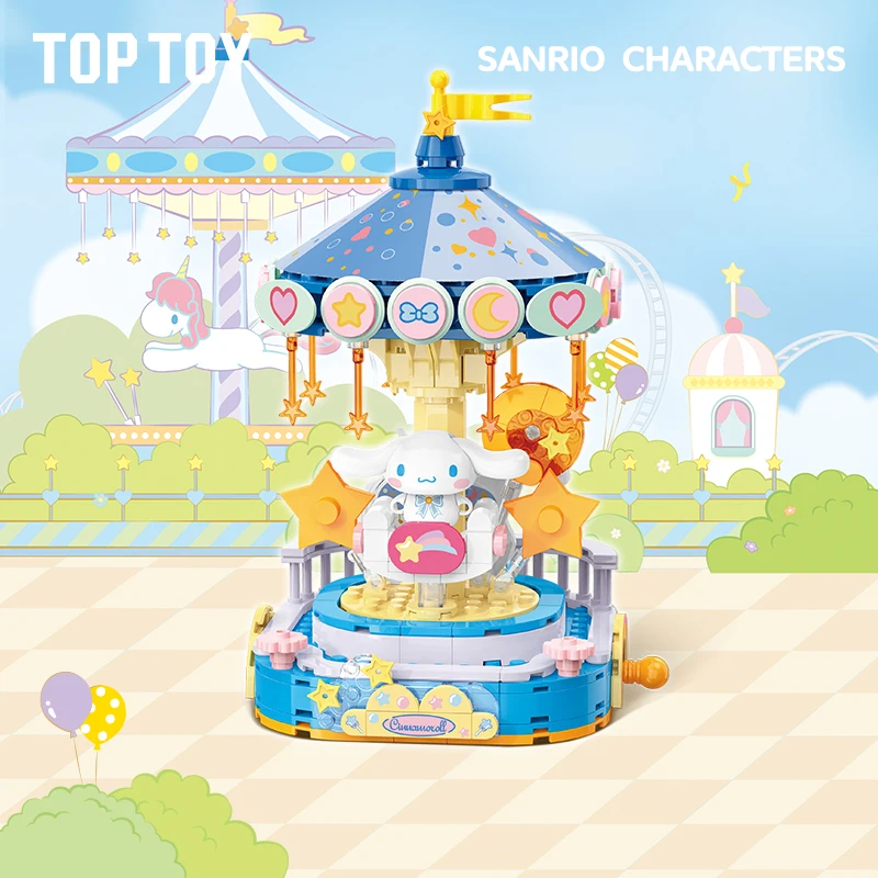 TOPTOY Sanrio Kuromi Pochacco Onpompurin Cinnamorol Colorful Amusement Park Building Block Puzzle Toys