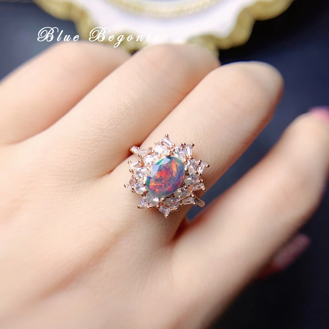 

6*8MM Natural Australia Opal Ring 925 Sterling Silver Big Gemstone Jewelry for Women Wedding Engagement Gift