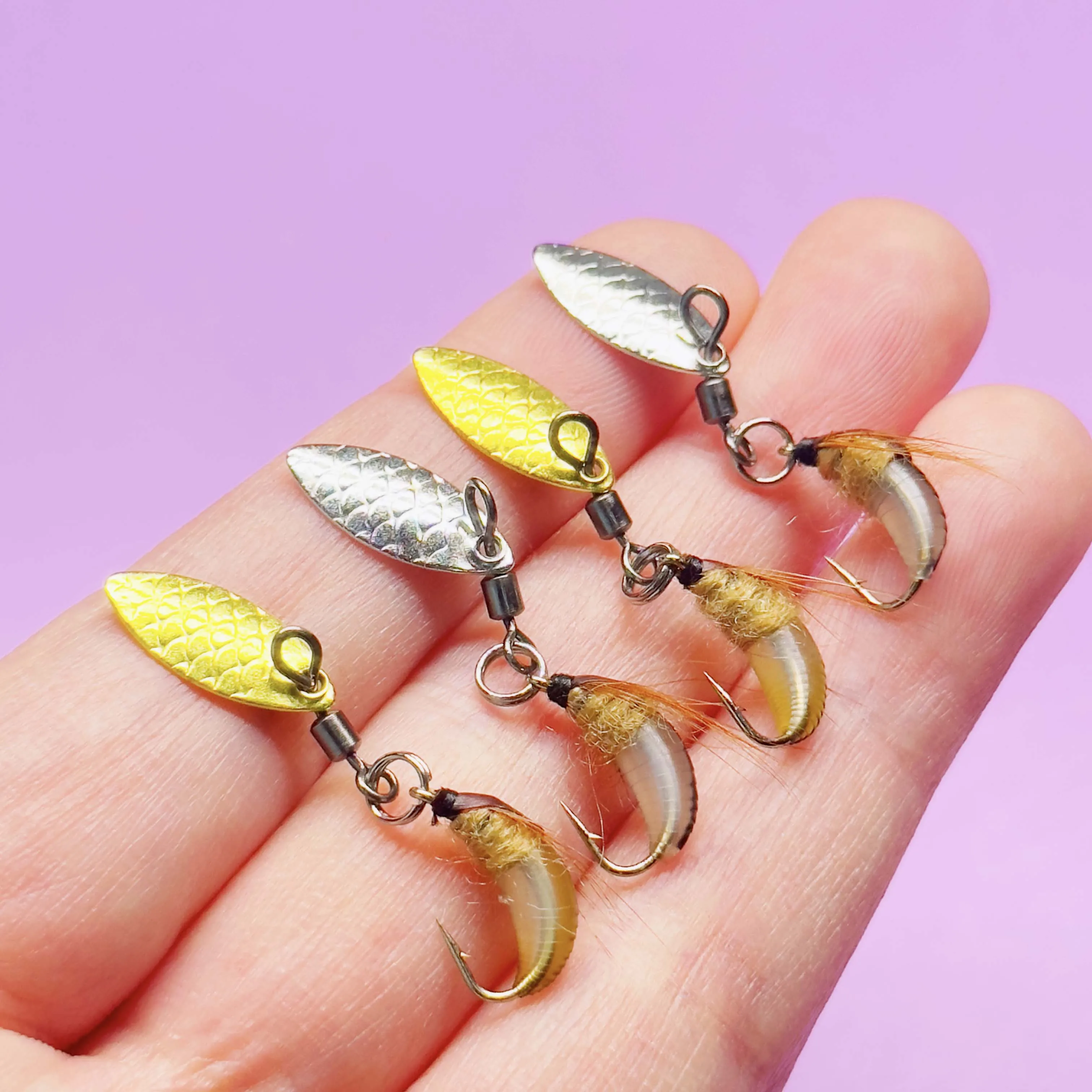 Moscas Scud con lentejuela y spinner para trucha y bass - imagen 3