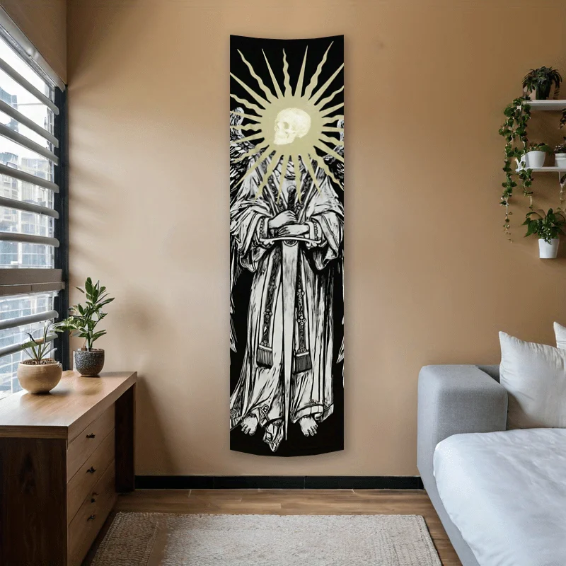 VIKAMA Long Strip Gothic Skull Holy Light Angel Sword Retro Prints Tapestry Hanging Cloth Dark Trendy Men Cool Room Decoration