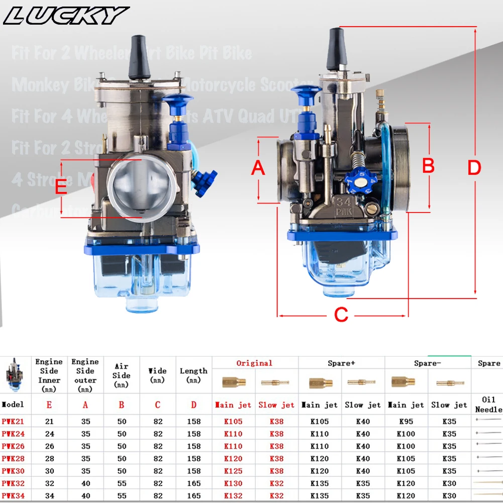 Universal PWK Carburetor 21 24 26 28 30 32 34 2T 4T 50cc to 350cc Motorcycle With Power Jet For KTM Yamaha Mikuni Maikuni  ATV