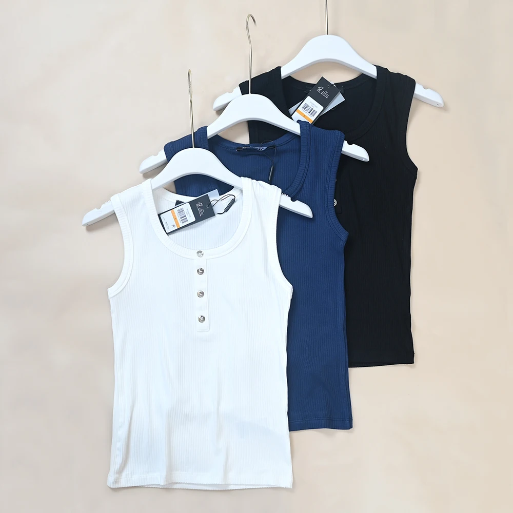 

Soft round Neck Slim Fit Sleeveless Kell Summer New Women's Tank Top Elastic Thread Design Casual Comfortable Vest