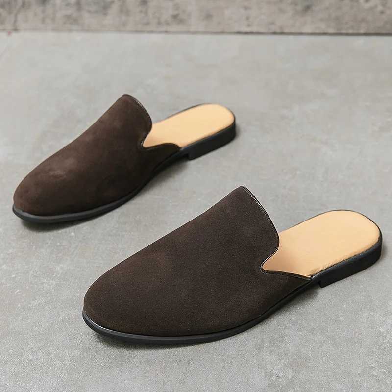 Fashion New Arrival Men Suede Leather Half Slippers Driving Shoes Male Casual Mules Moccasins Breathable Loafers Zapatos Hombre