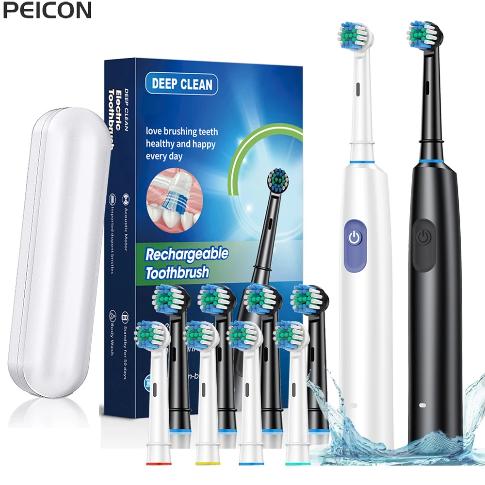 Electric Toothbrush Rotary Rechargeable Electric Toothbrush for Adults Rotating Electric Toothbrushes with 8 Soft Brush Heads