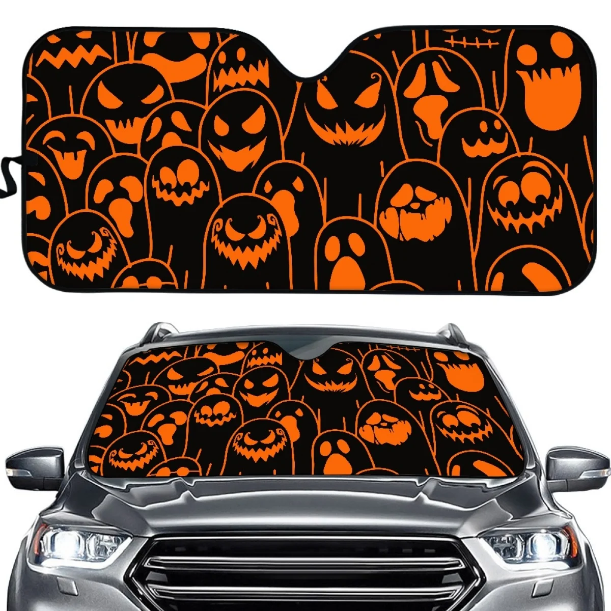 Car Interior Accessories Halloween Decoration Car Sun Visor Ghost/Skull/Pumpkin/Spider Web Pattern for Men Women Auto Sun Shades