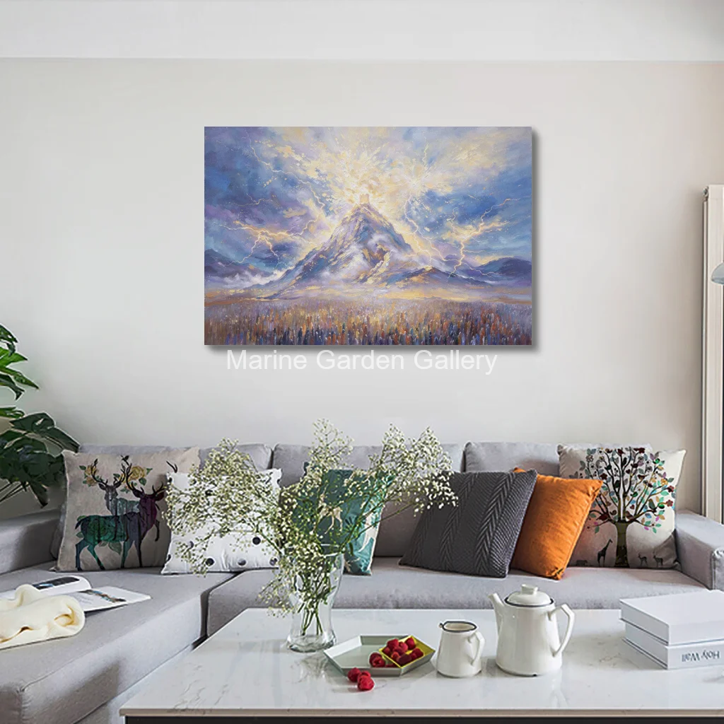 Textured Abstract Jewish Canvas Wall Art Hand Painted Oil Painting Mount Sinai Revelation Israel Landscape Judaica Home Decor