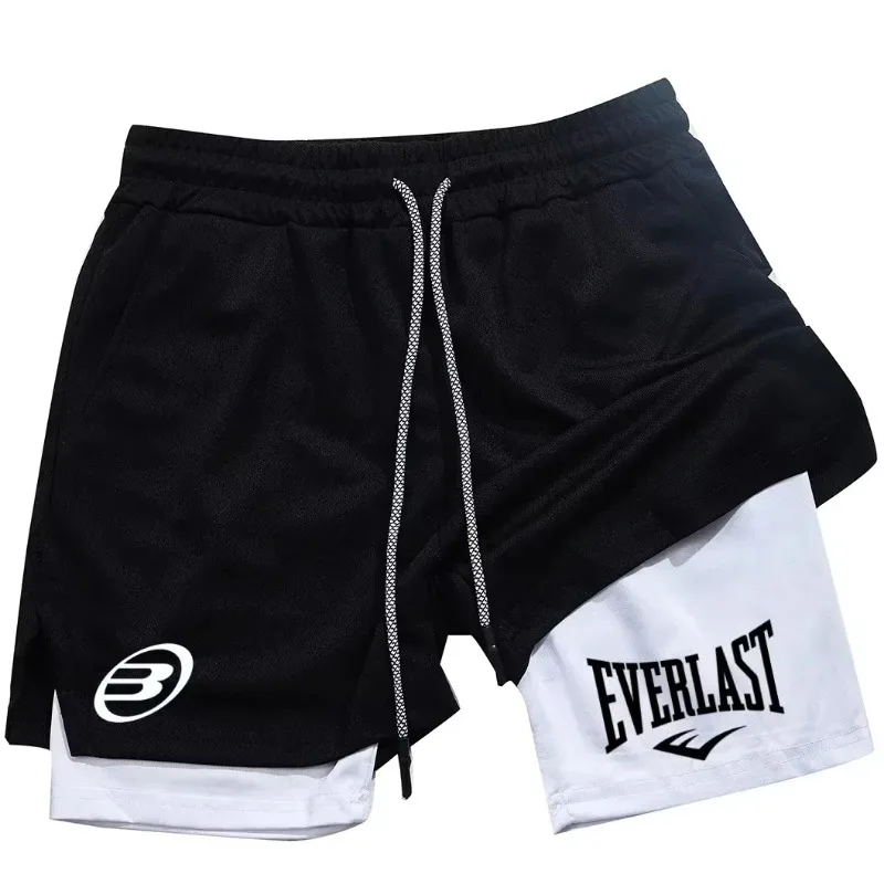 EVERLAST 남성 패션 브랜드 반바지 여름 편안한 빠른 건조 스포츠웨어 체육관 조깅 훈련 남성 피트니스 2-in-1 반바지