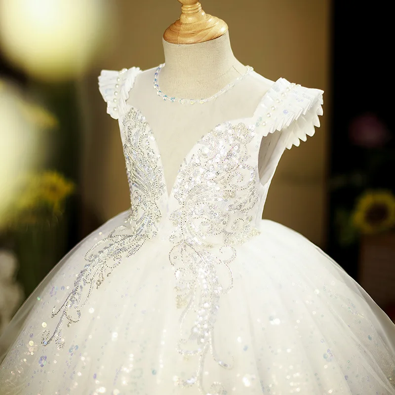 White Girl Host Dress Birthday Princess Dress High-end Flower Girl Wedding Little Girl Wedding Dress Performance Puffy Dress