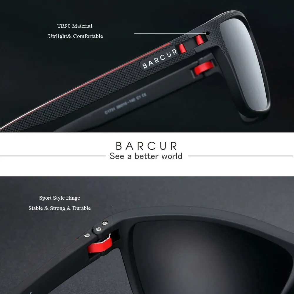 BARCUR Design TR90 Sunglasses Men Polarized Light Weight Sports Sun Glasses Women Eyewear Accessory Oculos UVAB Protection view 2