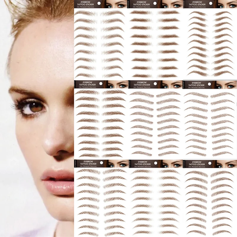 Eyebrow Makeup Tattoo Sticker Water-based Hair-liked Waterproof Long Lasting False Eyebrows Stickers for Brow Grooming Shaping