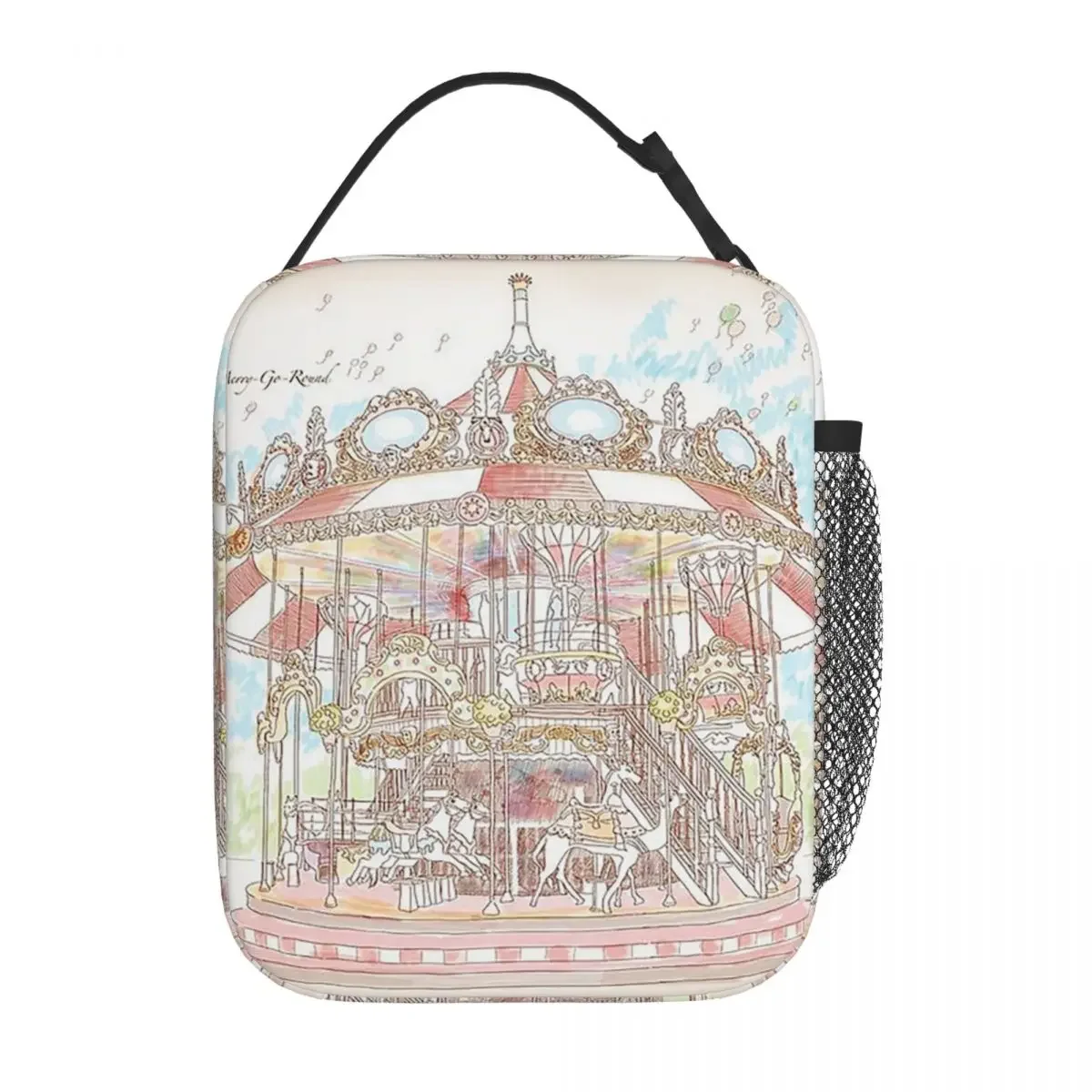 Pastel Circus Carousel Insulated Lunch Bag for Women Office Cooler Thermal Food Box Tote Portable Lunch Boxes Container